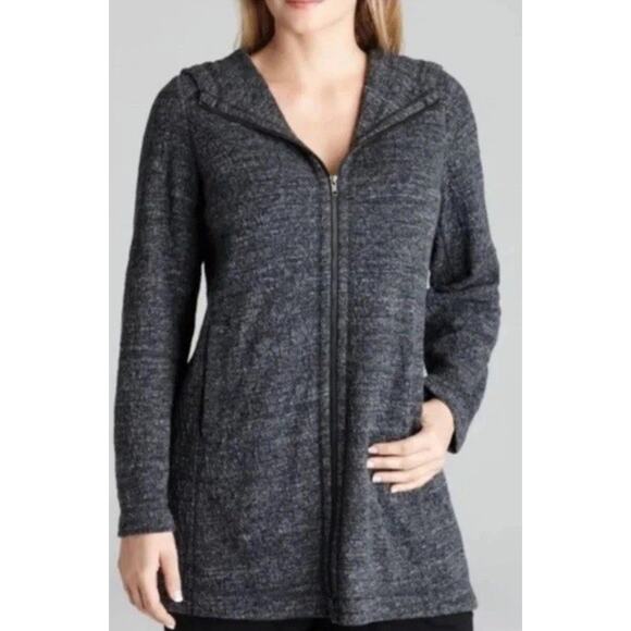 EILEEN FISHER Terrazo Stretch Ripple Jacket M Heather Gray Full Zip Hoodie EUC - Picture 2 of 8
